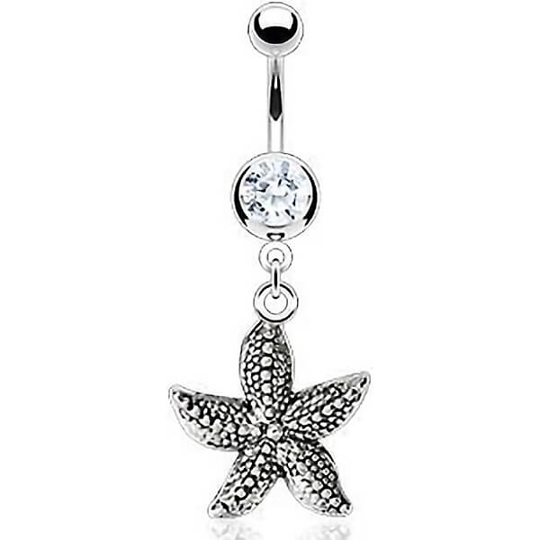 Piercing ombligo Estrella de Mar colgante Circonita Plata