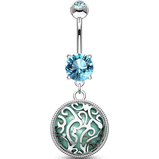 Piercing Nombril Tourbillon Médaillon Pierre Semi-Précieuse Turquoise