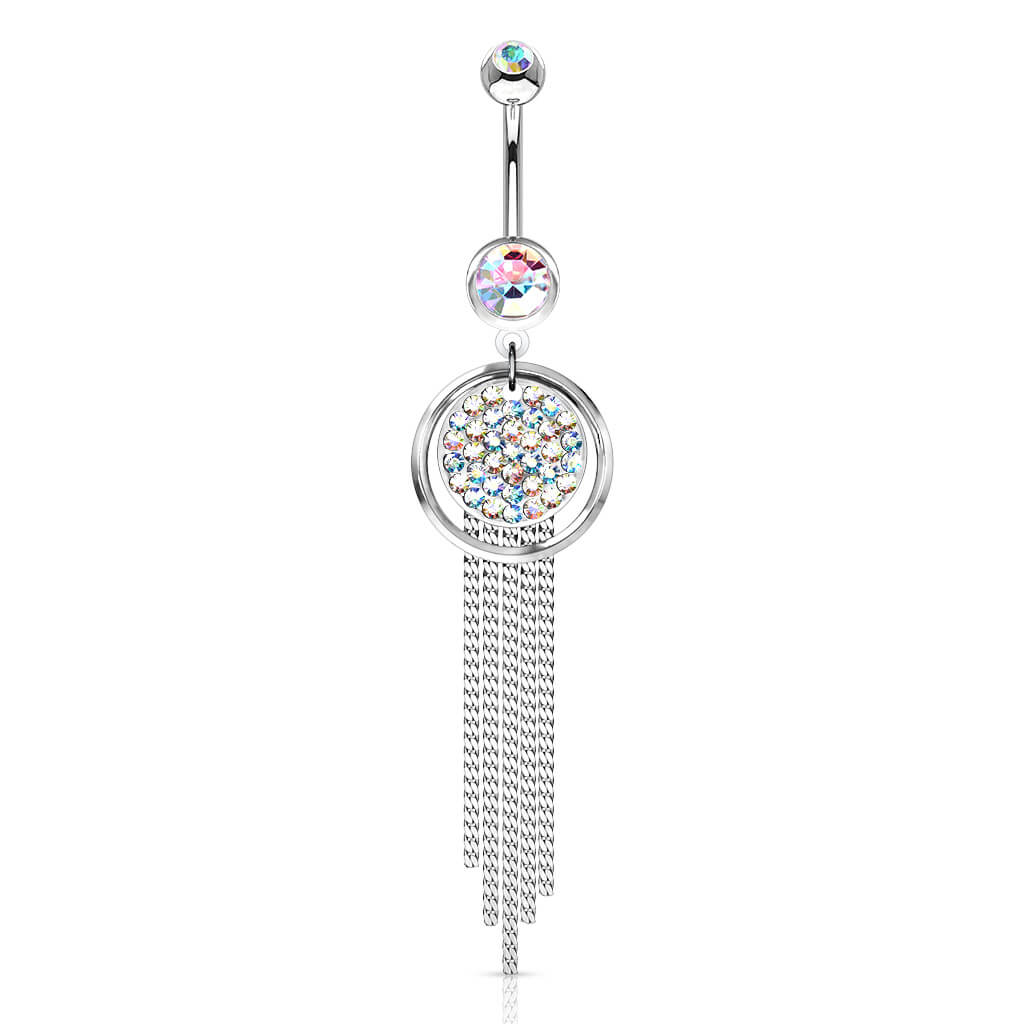 Piercing Nombril Pendentif Chaine Zircone Argent