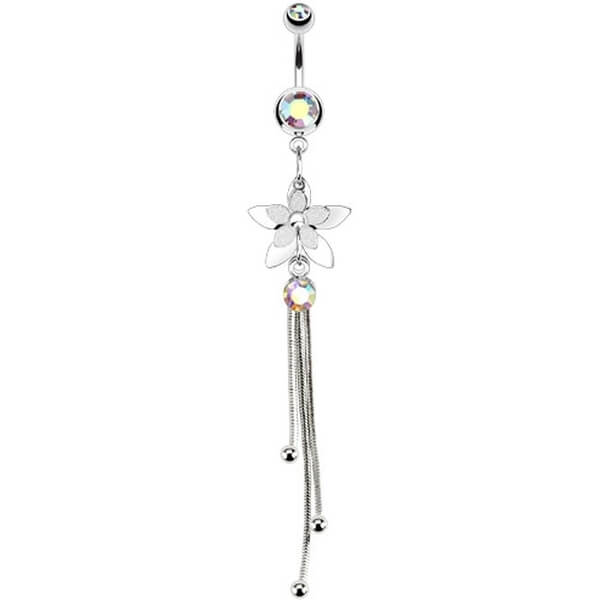 Belly Button Piercing Flower dangle Zirconia Silver