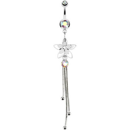 Piercing Nombril Pendentif Fleur Zircone Argent