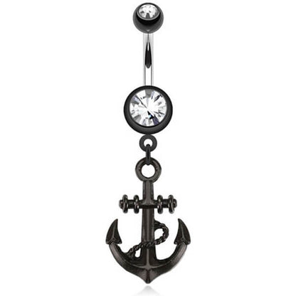 Belly Button Piercing Anchor dangle Zirconia Black