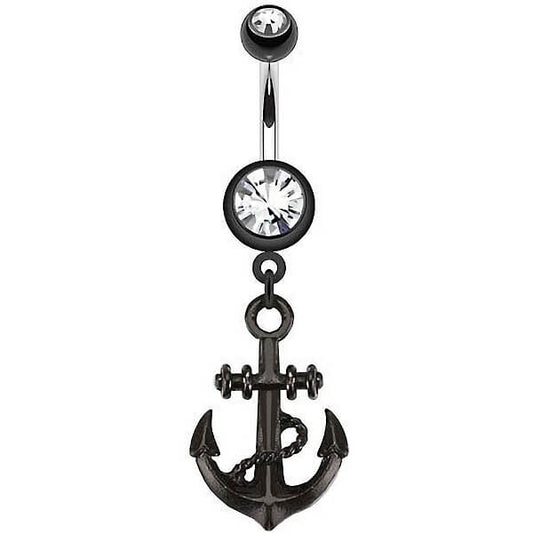 Piercing Nombril Pendentif Ancre Zircone Noir