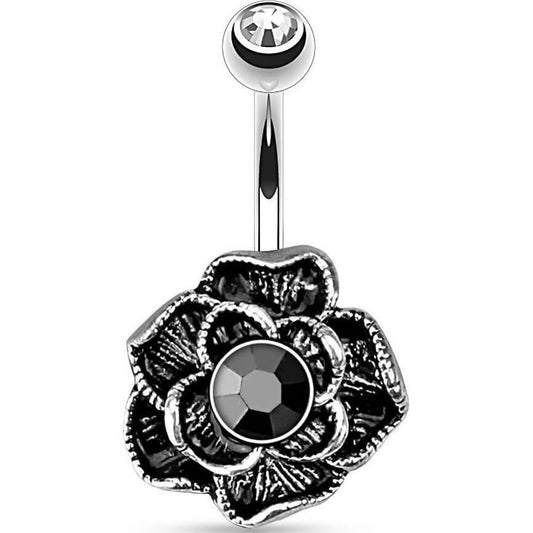 Belly Button Piercing Flower Black Zirconia