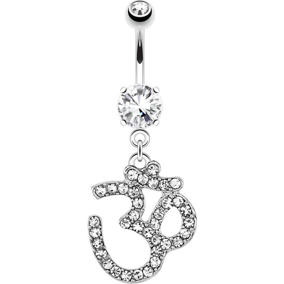 Belly Button Piercing OM dangle Zirconia Silver