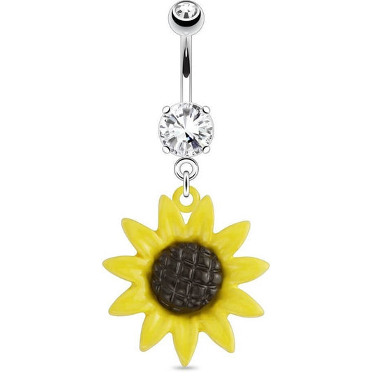 Bauchnabelpiercing Sonnenblume beweglich Zirkonia Silber