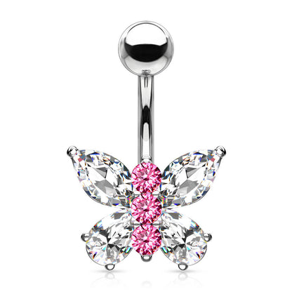 Belly Button Piercing Butterfly Zirconia Silver