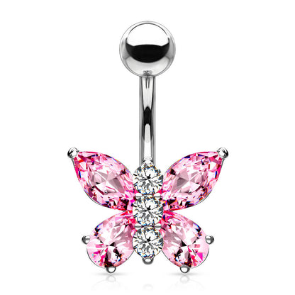 Belly Button Piercing Butterfly Zirconia Silver