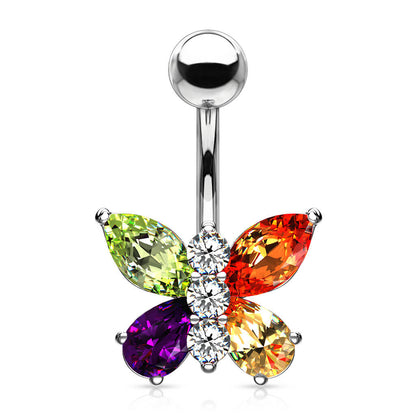 Belly Button Piercing Butterfly Zirconia Silver