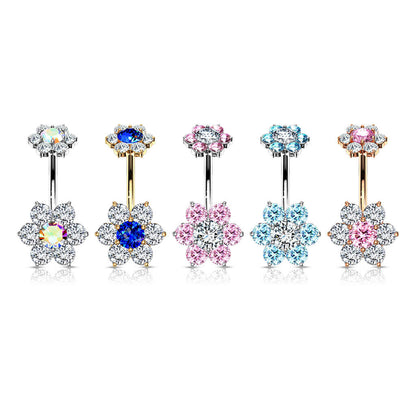 Belly Button Piercing Flower Zirconia Internally Threaded