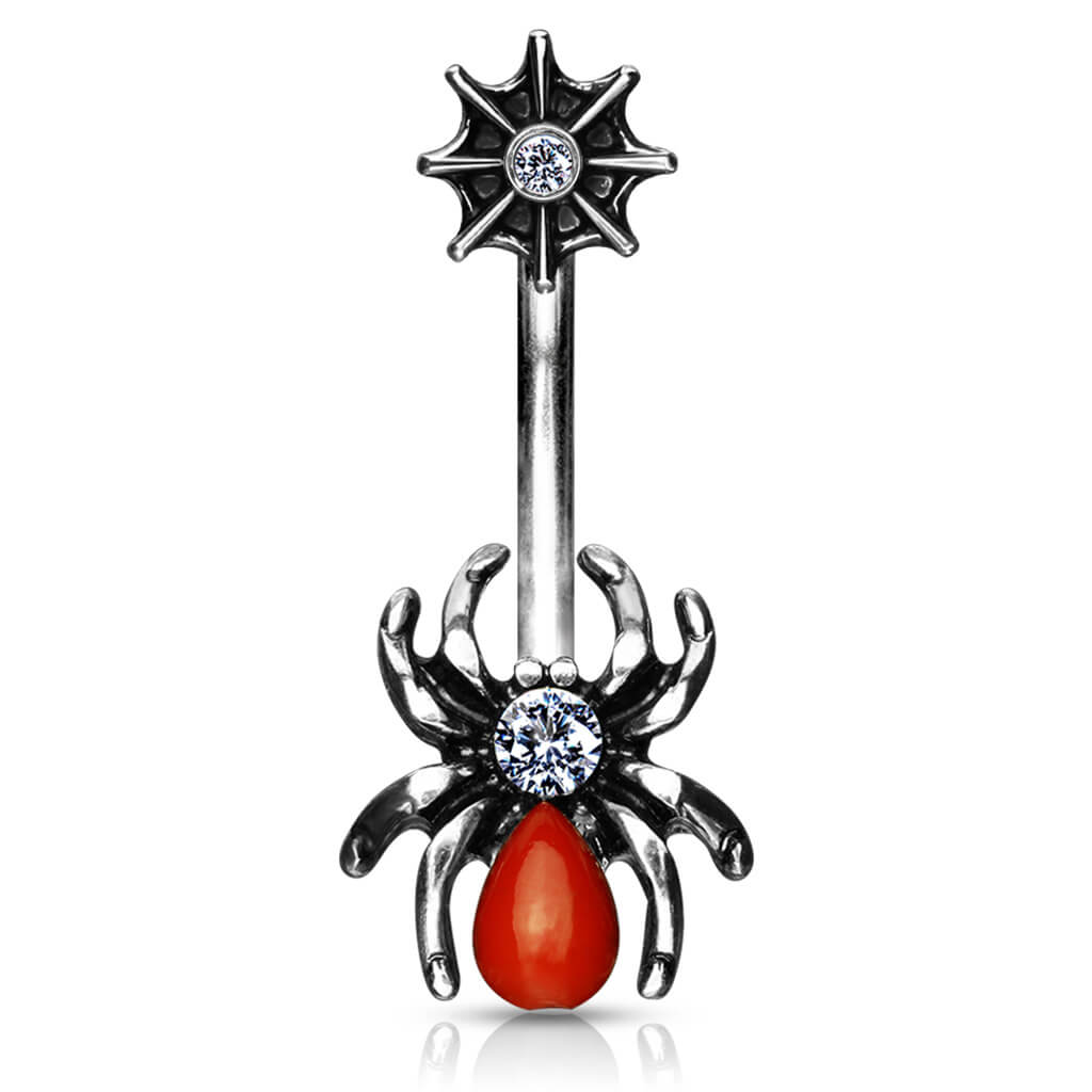 Bauchnabelpiercing Spinne Schwarz Zirkonia