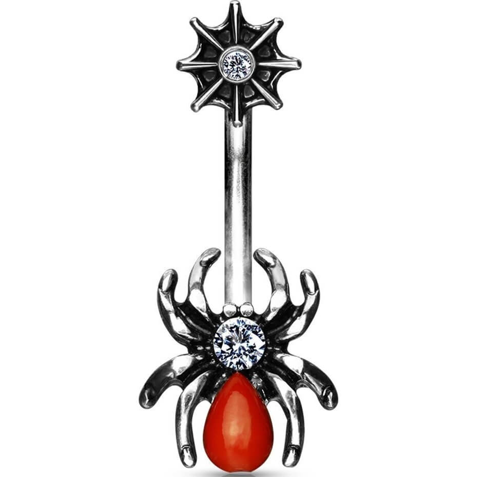 Belly Button Piercing Spider Black Zirconia