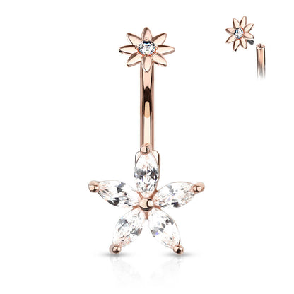 Belly Button Piercing Flower Zirconia Internally Threaded