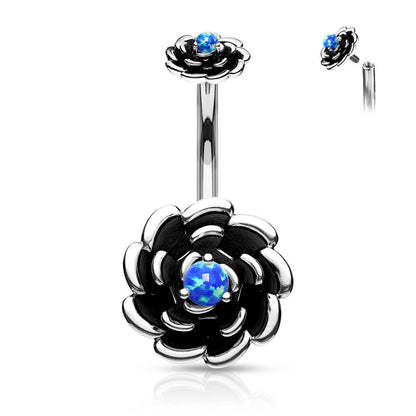 Bauchnabelpiercing Blume Opal Schwarz Innengewinde