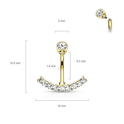 Belly Button Piercing Curved Zirconia Internally Threaded