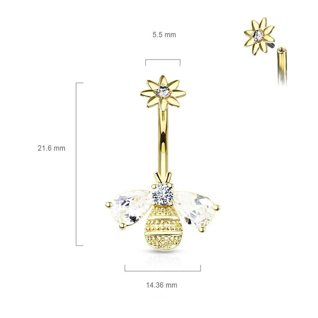 Belly Button Piercing Bee Zirconia Internally Threaded