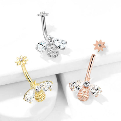 Belly Button Piercing Bee Zirconia Internally Threaded