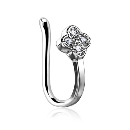 Faux Piercing au nez Fleur Zircone Argent Pliable