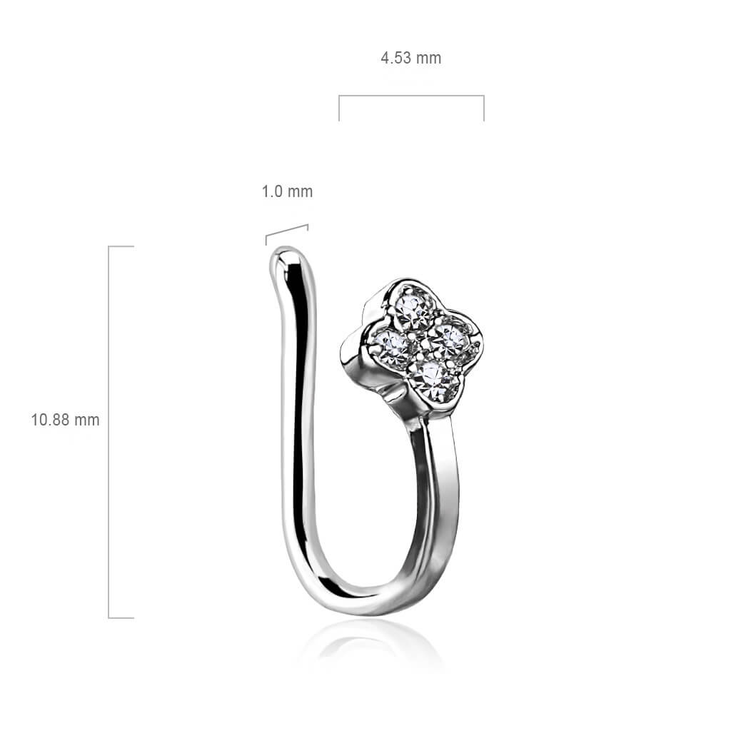 Fake Nose Piercing Flower Zirconia Silver Bendable