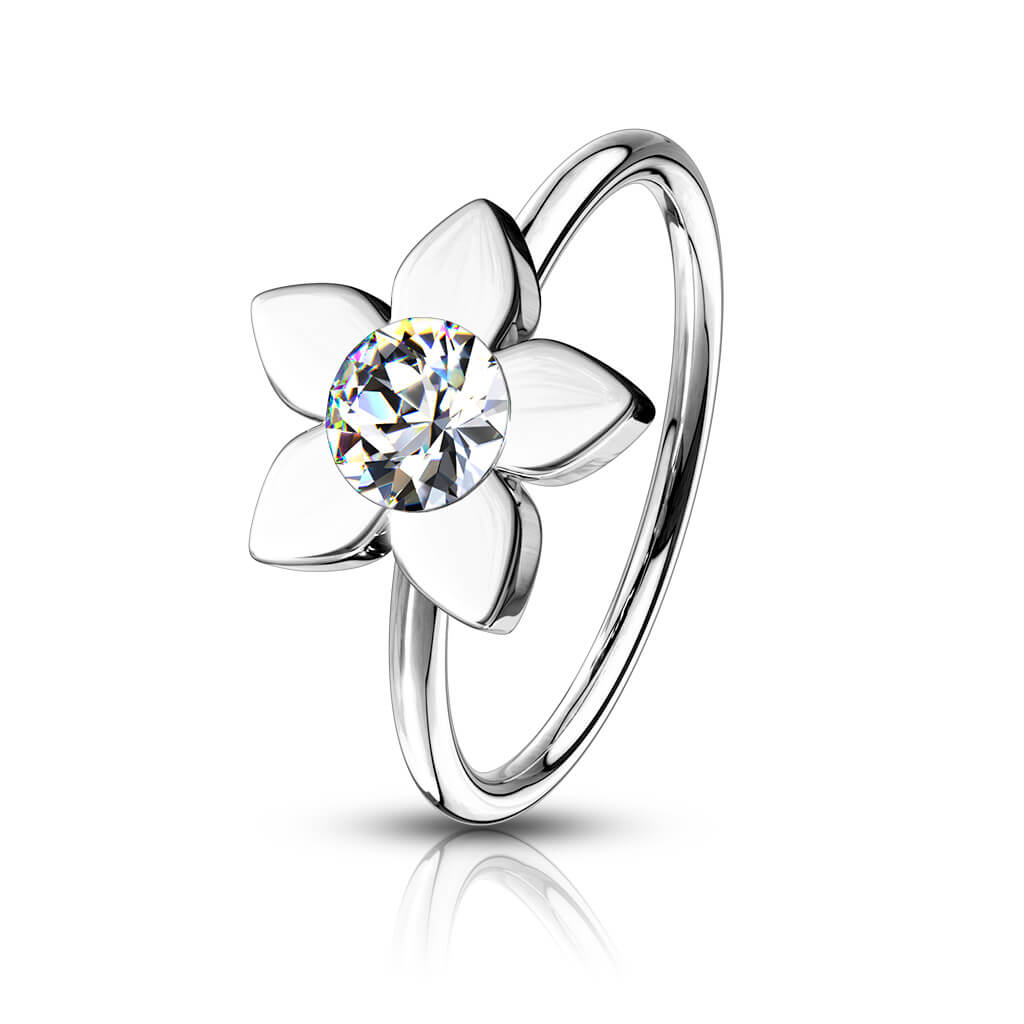 Anello Piercing Fiore con zircone Pieghevole