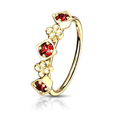 Ring Squares and Flowers Zirconia Gold Bendable