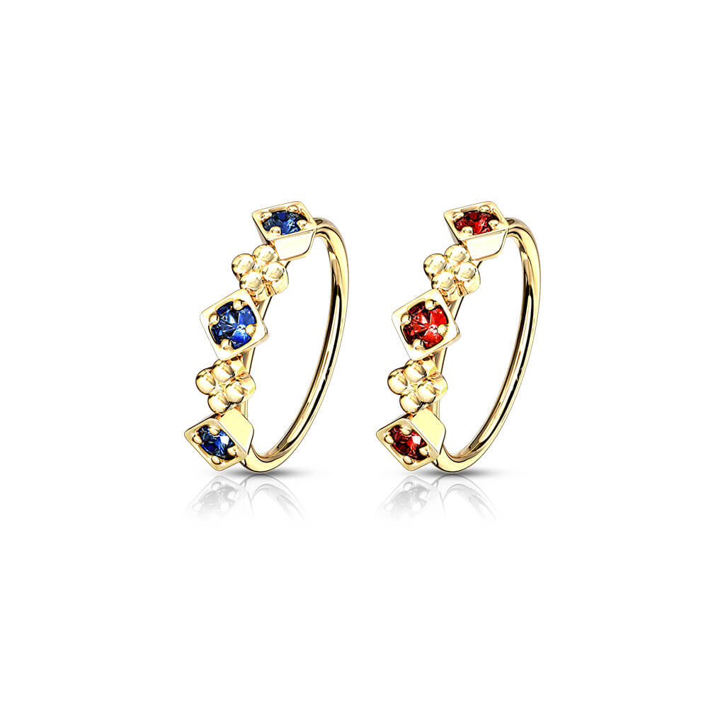 Ring Squares and Flowers Zirconia Gold Bendable