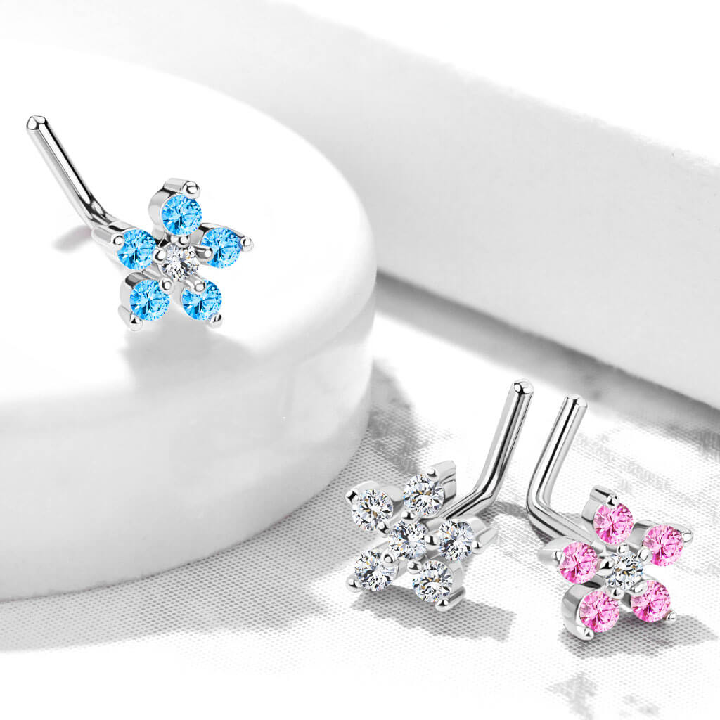 Nez En Forme de L Fleur Zircone Argent