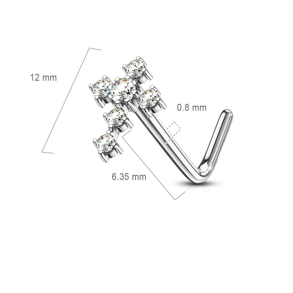 Nasenstecker L-Form Kreuz Zirkonia