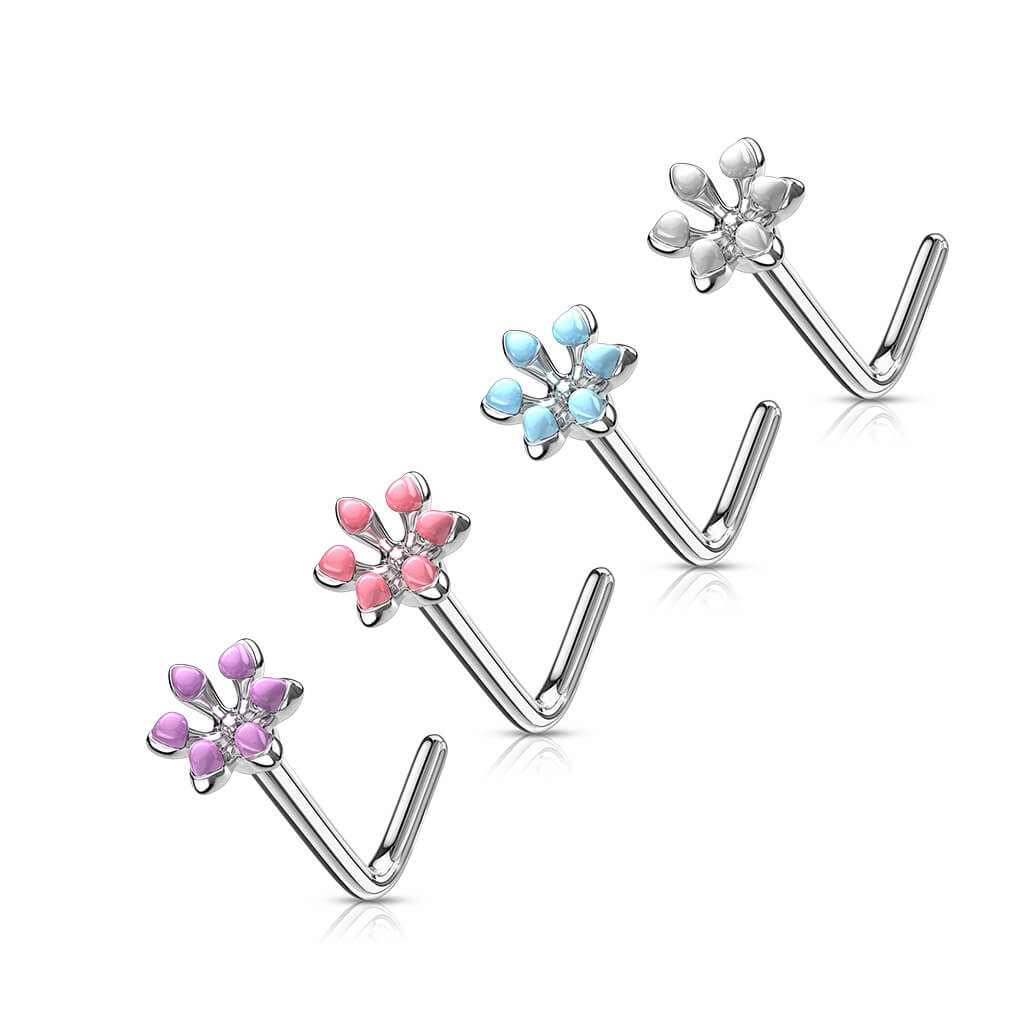 Nose L-Shape Flower Silver