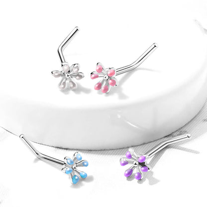 Nose L-Shape Flower Silver