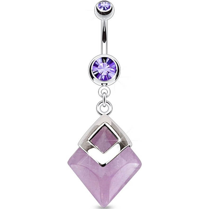 Belly Button Piercing Diamond shaped dangle Ametyst Semi-Precious Stone