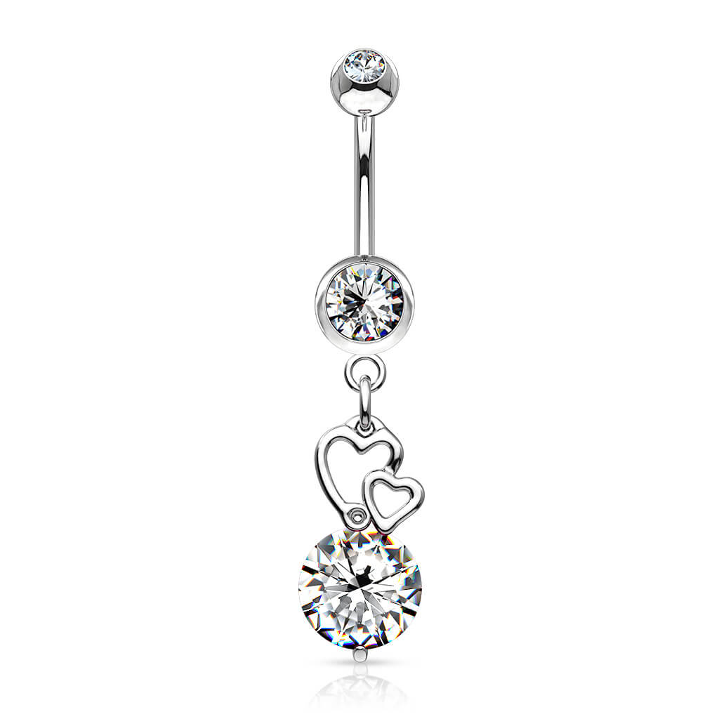 Belly Button Piercing Heart dangle Zirconia Silver