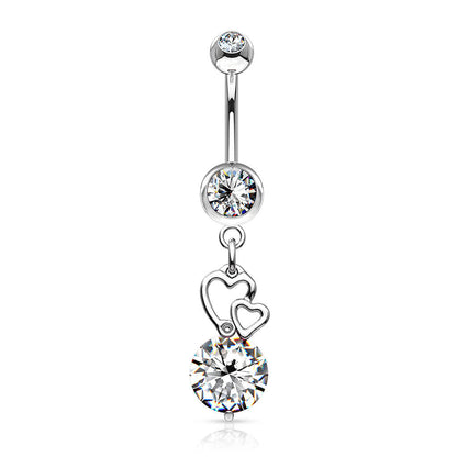 Piercing Ombelico Pendente a cuori in argento con zirconi