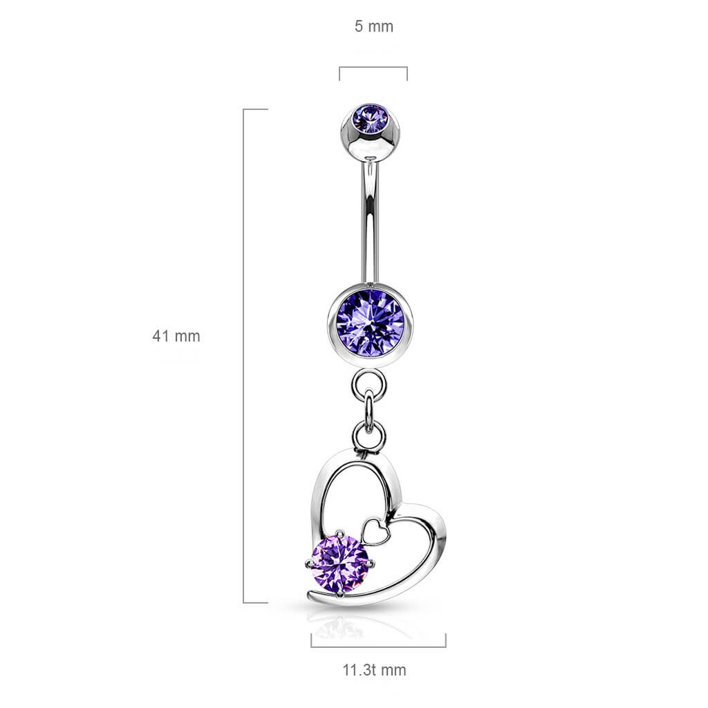 Piercing Nombril Pendentif Cœur Zircone Argent