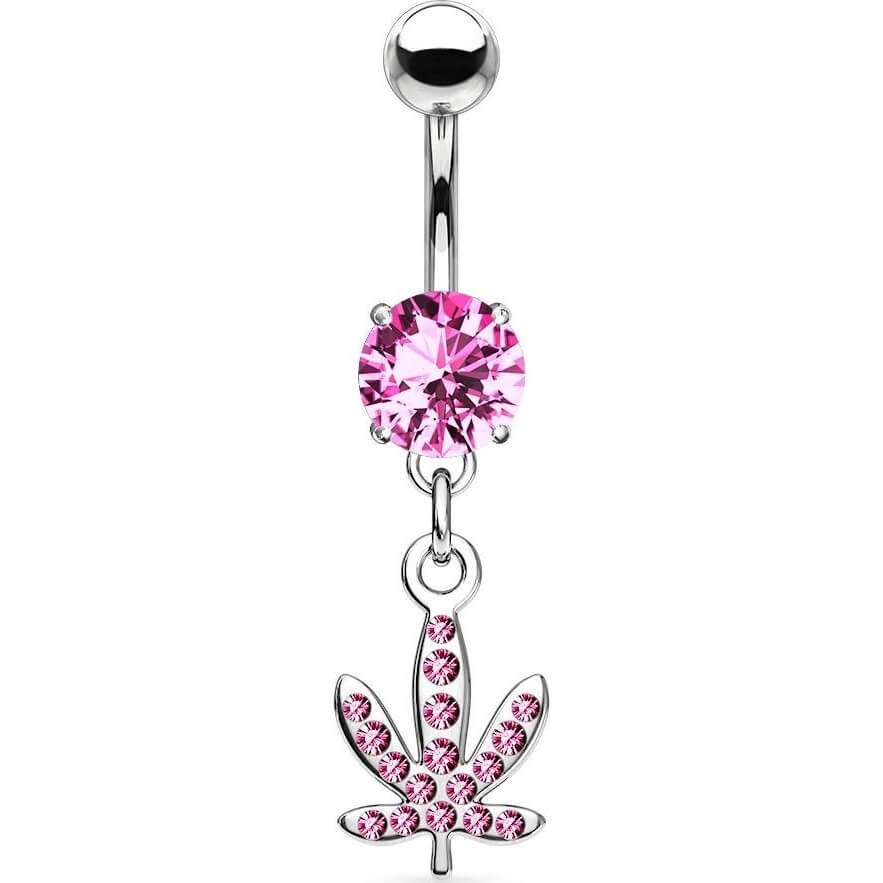 Piercing Nombril Pendentif Feuille De Chanvre Zircone Argent