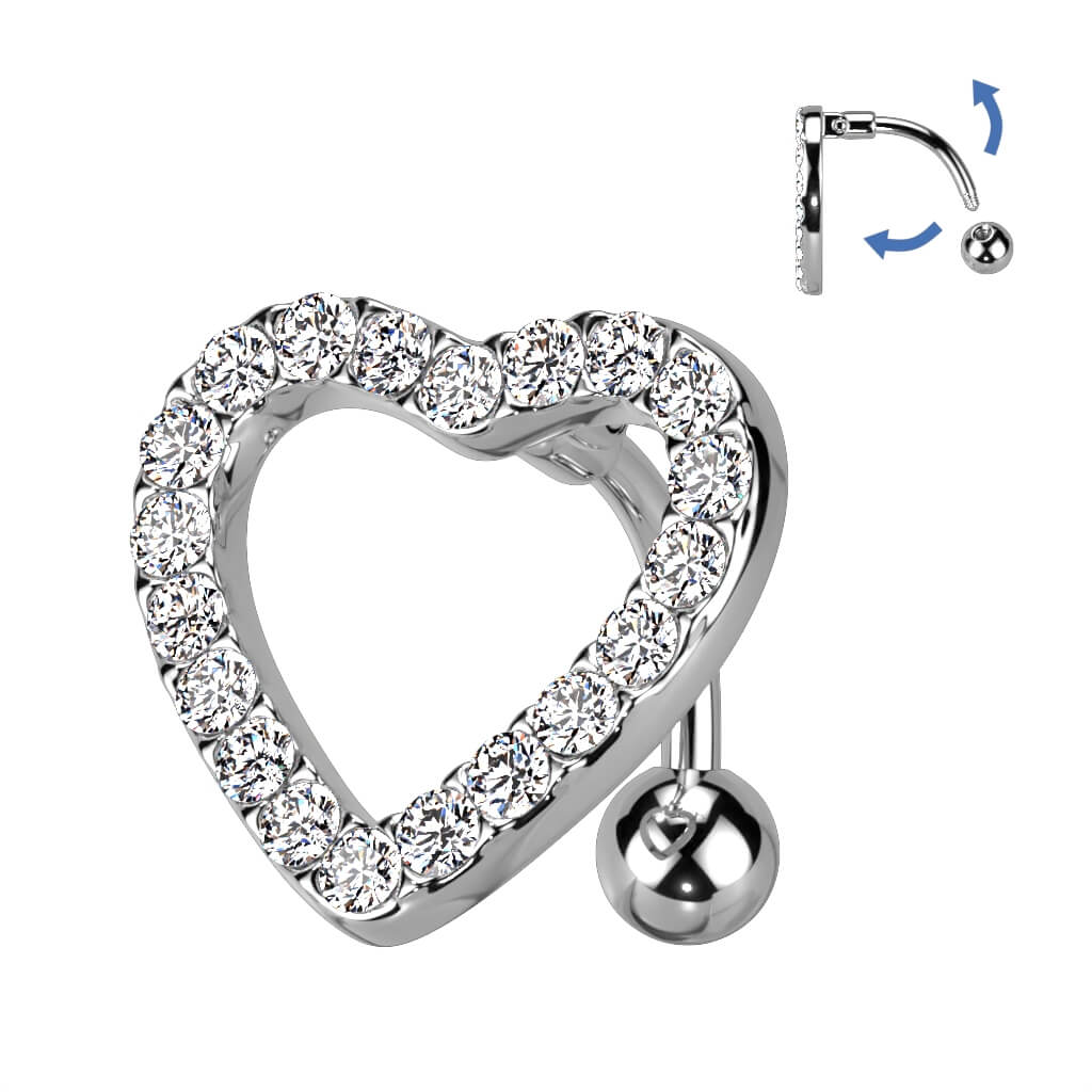 Piercing Ombelico Top Down a cuore in zirconi