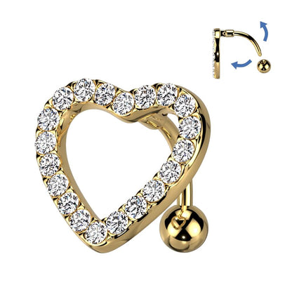 Belly Button Piercing Top Down Heart Zirconia