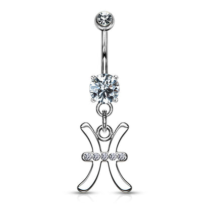 Belly Button Piercing Zodiac sign dangle Zirconia Silver