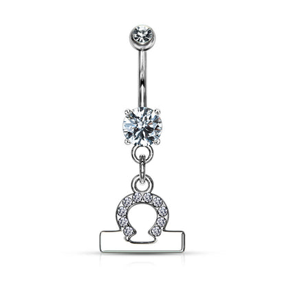 Belly Button Piercing Zodiac sign dangle Zirconia Silver