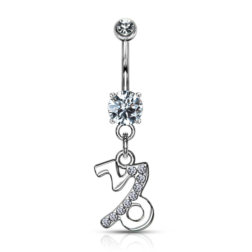 Belly Button Piercing Zodiac sign dangle Zirconia Silver