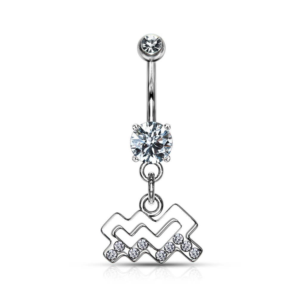 Belly Button Piercing Zodiac sign dangle Zirconia Silver