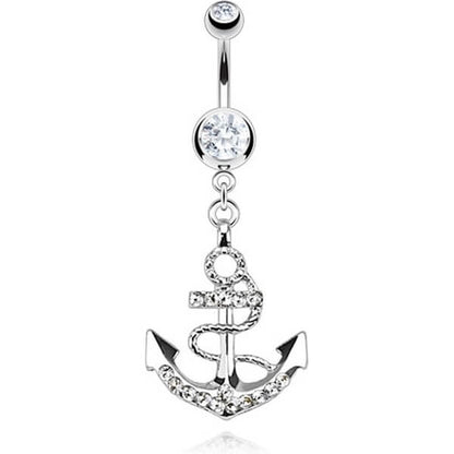 Belly Button Piercing Anchor dangle Zirconia Silver