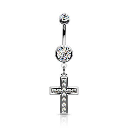 Piercing Nombril Pendentif Croix Zircone