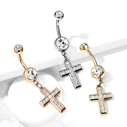 Piercing Nombril Pendentif Croix Zircone