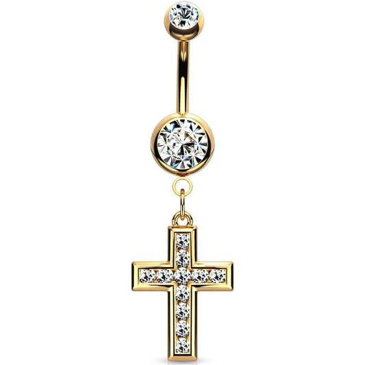 Piercing Nombril Pendentif Croix Zircone