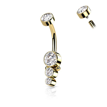 Belly Button Piercing Zirconia Gold Internally Threaded