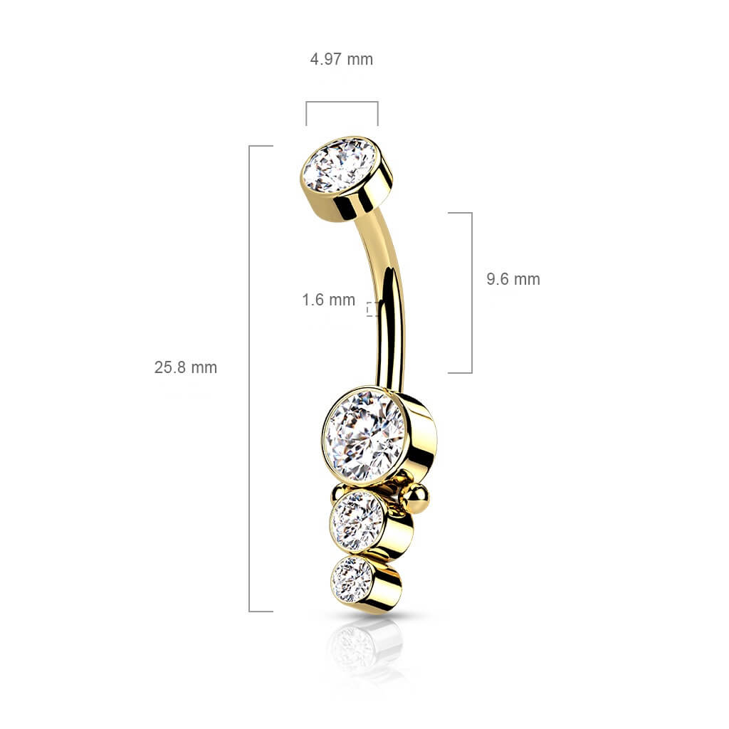 Belly Button Piercing Zirconia Gold Internally Threaded