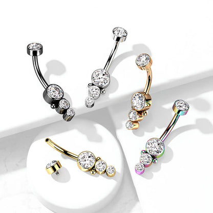 Belly Button Piercing Zirconia Gold Internally Threaded