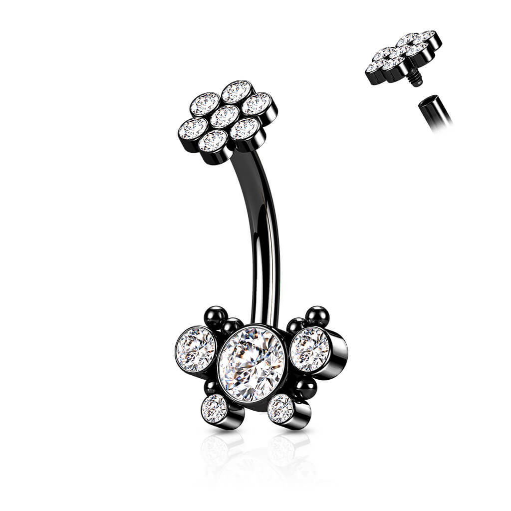 Piercing Nombril Fleur Zircone Filetage Interne