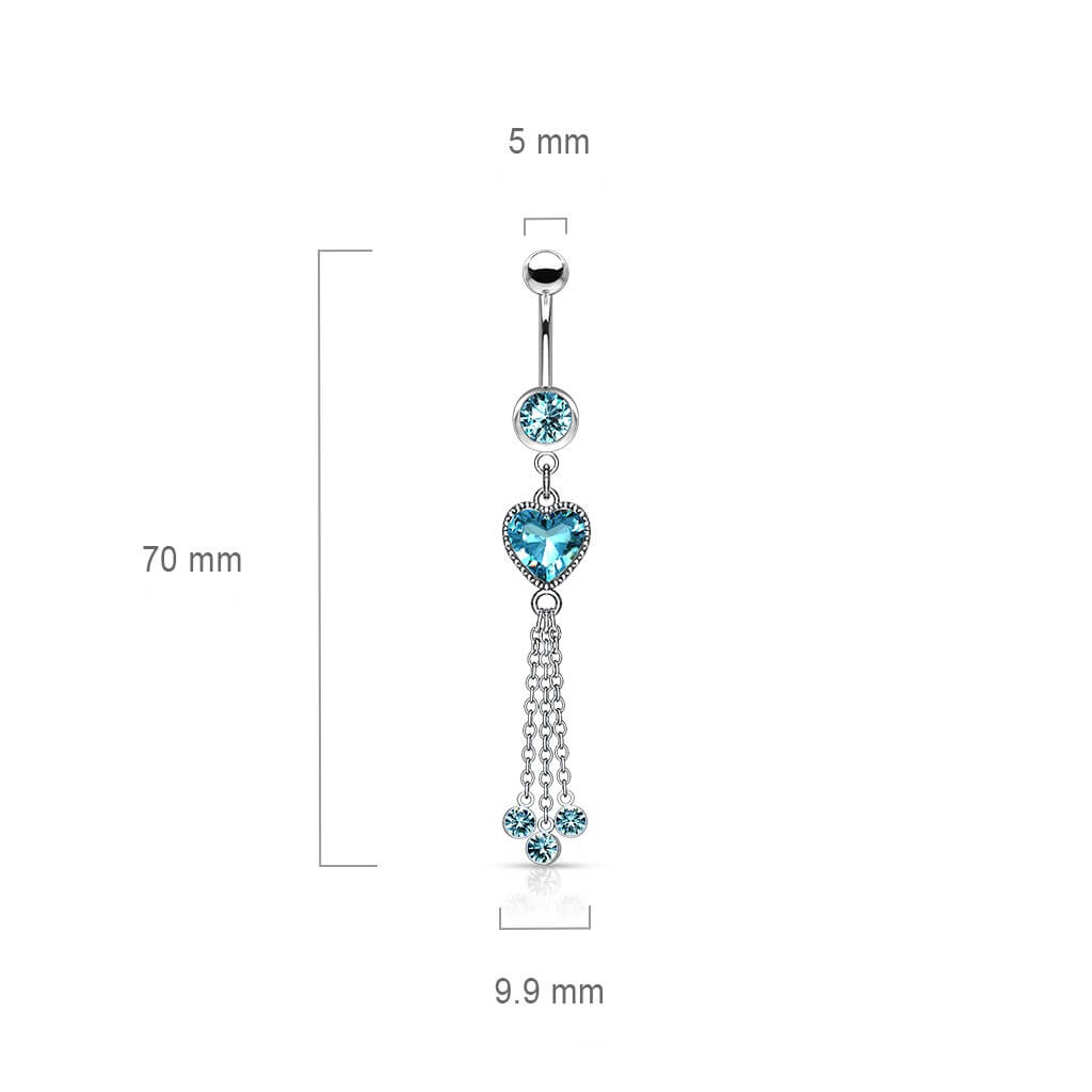 Piercing Nombril Pendentif Cœur Zircone Argent